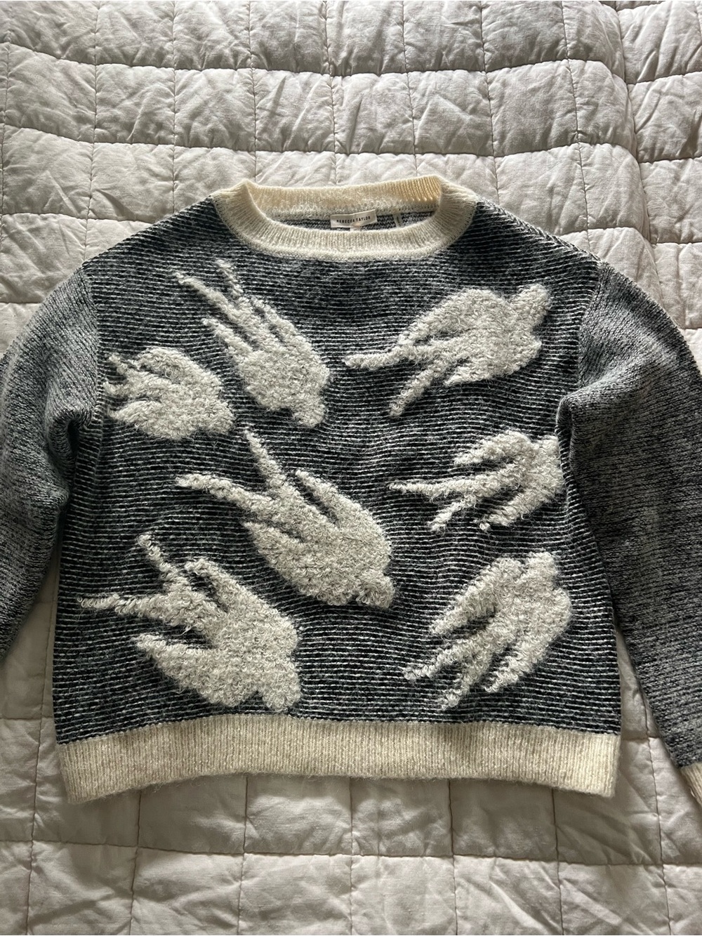 Rebecca Taylor Gray Sweater with Cream Abstract Pattern